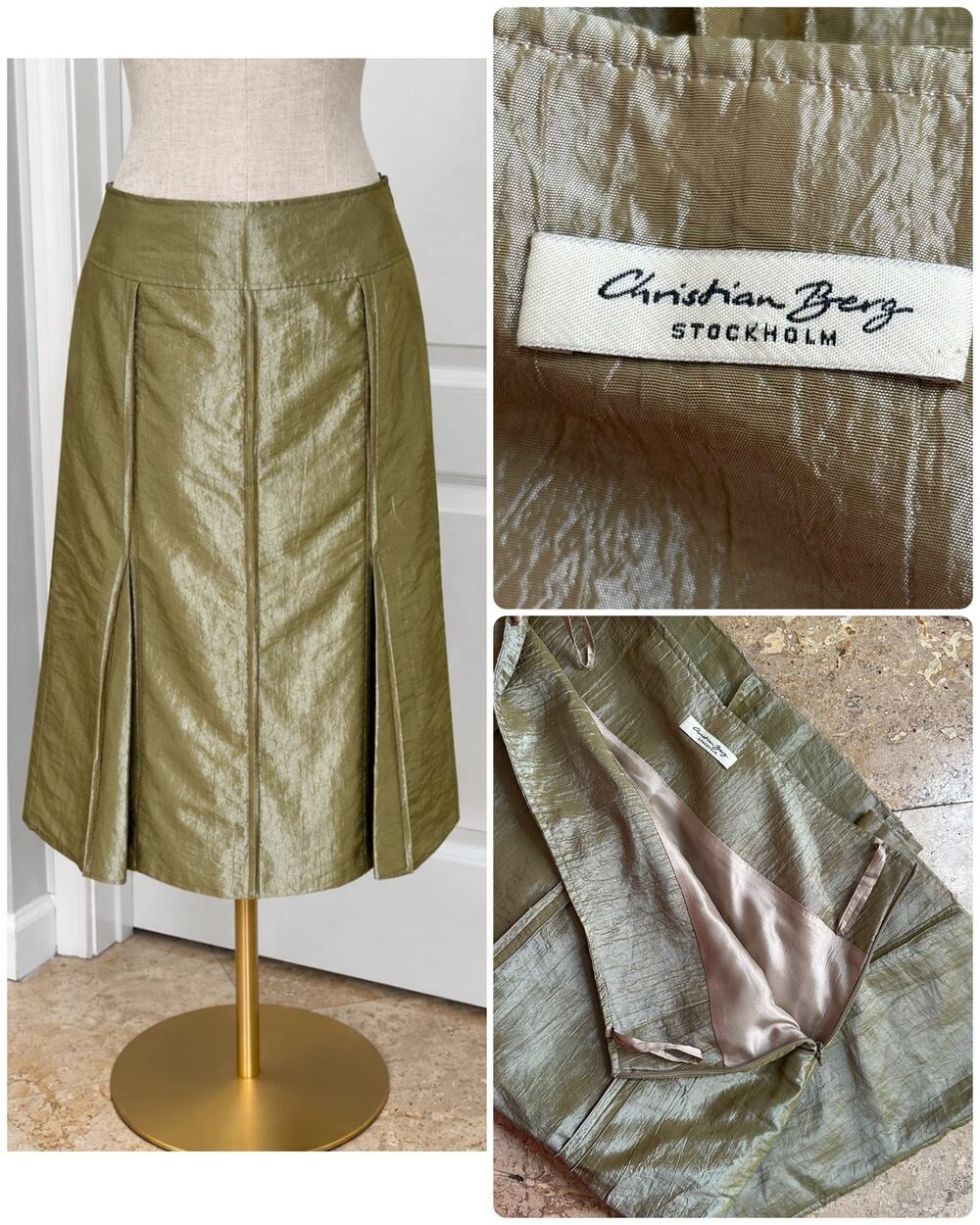 Christian Berg Stockholm Olive Green Pleated Midi Skirt